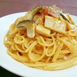 ベーコンとエリンギのトマトクリームパスタ